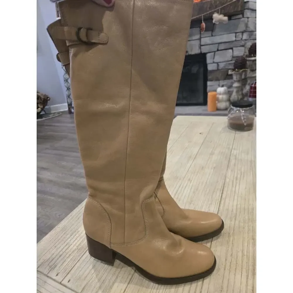 Matisse‎ Women's Brown Knee High Leather Boots Size 7.5 Block Heel Casual Brazil